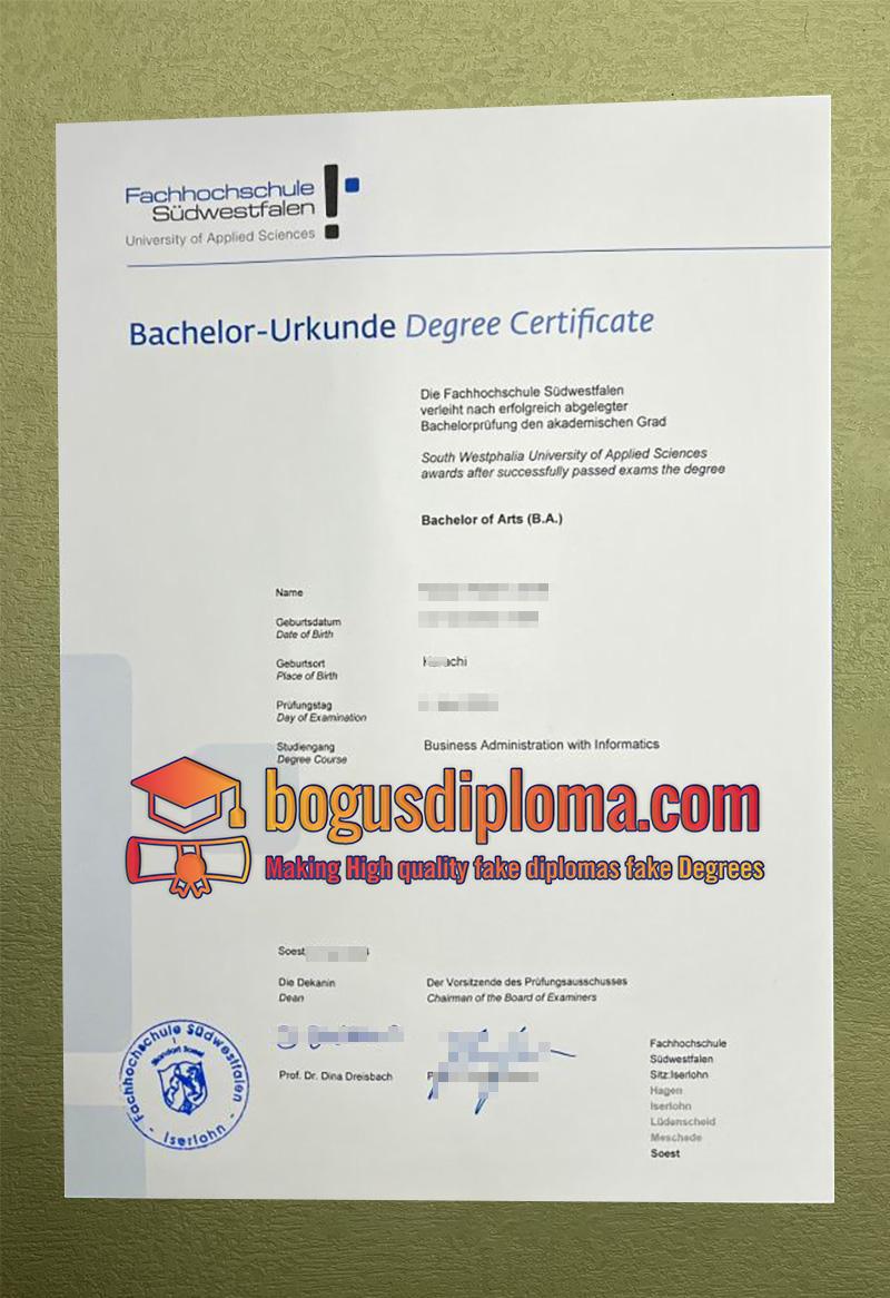 Purchase a Fachhochschule Südwestfalen Fake Urkunde