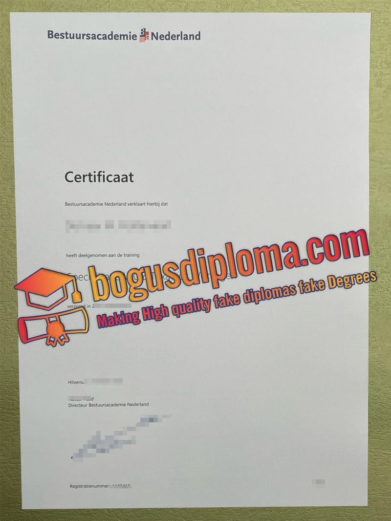 Bestuursacademie Nederland Diploma and Certificaat Bestuursacademie Nederland Certificate